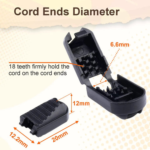 25 Pack Zipper Pull Tabs And Cord End Caps For Paracord And Molle Gear Quick No Tie Shoelace Clips Cord Locks For Backpacks Shoes Triathlon And Marathon Run Ready Durable Black Plastic Ends; black plastic cord end caps, 20x12mm