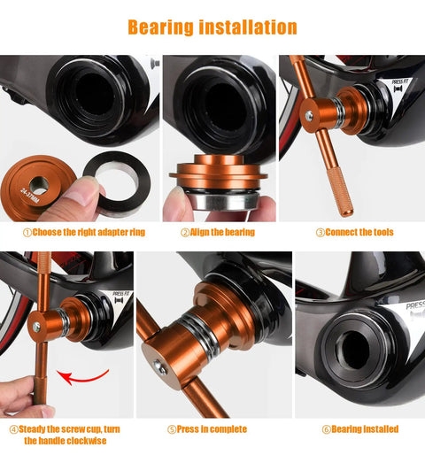 Guide for using Pro Grade Bike Bottom Bracket Install And Removal Tool Kit with Bearing Press, focusing on bearing installation steps.