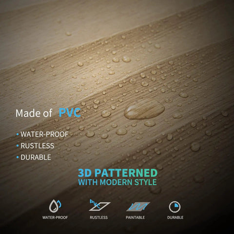 Close-up of PVC 3D Wave Wall Panels Wood Brown Texture showing water-resistant surface with droplets