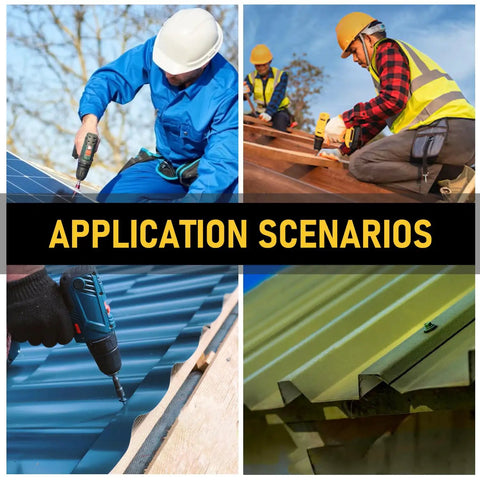 Application scenarios showing 300 Heavy Duty Roofing Screws One Inch Galvanized Hex Head Drill Point Sheet Metal Fasteners.