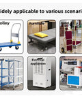 Various uses of Four Pack Heavy Duty Flat Top Plate Caster Wheels With Dual Swivel And Double Wheel Brakes for trolleys and furniture.