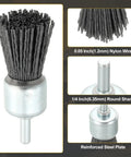 Top Shelf 12 Piece Wire Wheel And Pen Brush Set For Power Drills Featuring 1 4 Inch Round Shank gray nylon wire brush with 0.05 inch bristles.