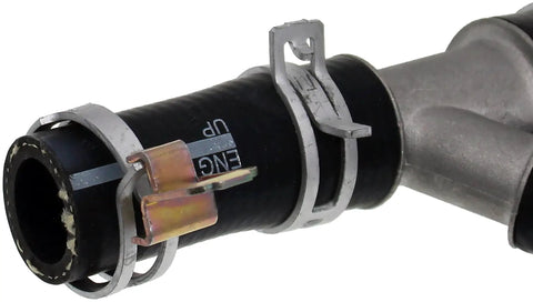 Engine Heater Hose Assembly With Aluminum Y Connectors For Cadillac Chevrolet GMC Models Complete Replacement Upgraded Heavy Duty Durability OE Style Fit And Easy Installation Built For Long Lasting Heat And Quick Easy Install close-up of aluminum connector and clamp