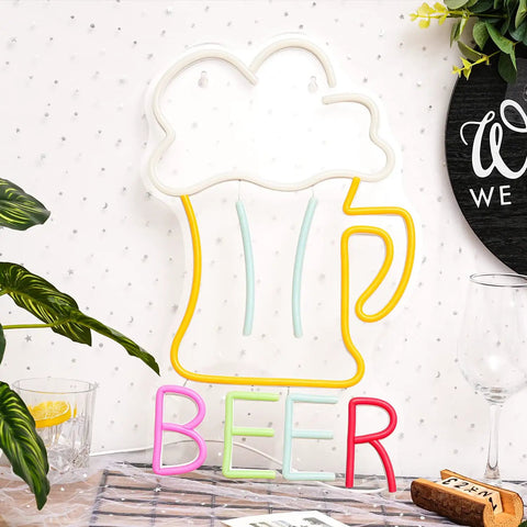 Colorful Beer Mug Neon Sign Led Neon Light For Wall Decor USB Powered 16.5 By 10.1 Inch Perfect Bar Home Man Cave Club Kitchen Cafe