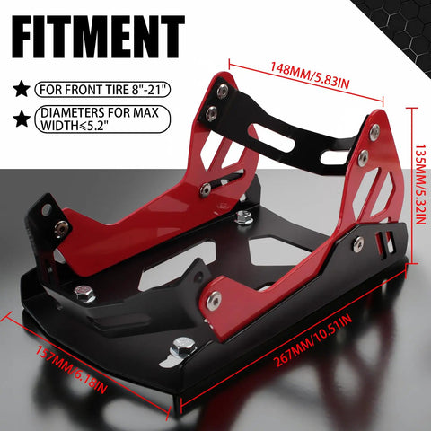 Heavy Duty Motorcycle Wheel Chock Transport Stand With 1800 Lbs Adjustable Capacity Universal 8 To 21 Inch Wheels Fit For Dirt Bikes Cruisers Sports Bikes Ebikes Portable Trailer Or Truck Mount Red And Black