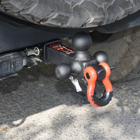 Tri Ball Hitch Mount with Matte Black Finish for 1 7/8, 2, and 2 5/16 Inch Balls, 360 Degree Swivel Base, 2 Inch Receiver attached to vehicle
