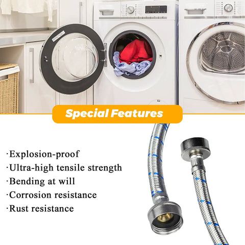 6 Foot Stainless Steel Braided Washing Machine Hoses Burst Proof Hot And Cold Water Supply Lines next to washer