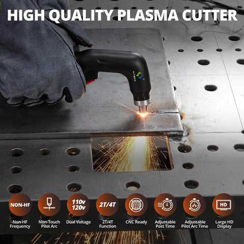 65A Dual Voltage Plasma Cutter 110V 220V With Non HF Non Touch Pilot Arc CNC Ready Cuts Up To 1 Inch Thick Metal in use cutting metal