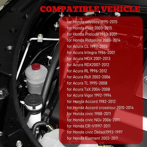 Heavy Duty Red Hydraulic Power Steering Reservoir Cap Slick Aftermarket Fluid Lid Cover Dead Nuts Reliable Screw Top Plug For Cars And Trucks Smooth Ride Replacement 53697SB3952 in engine compartment with compatibility details.