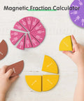 Kids using Magnetic Fraction Tiles Circle Set For Kids, 51 Pieces Rainbow Math Manipulatives with colorful fraction circles.