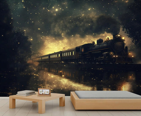 Steam Train Mural Wall Wallpaper Large Locomotive Scene For Bedroom And Living Room Industrial Retro Train Wall Art Dope Vibe