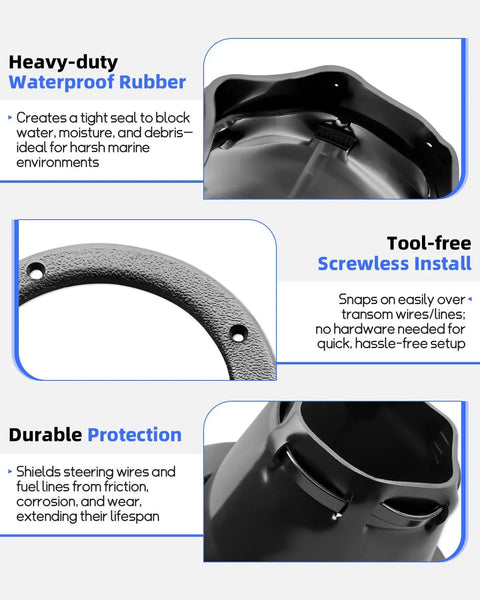 Marine Cable Boot Waterproof Rubber Sleeve for boat transom with durable protection and tool-free installation detail.