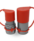 Pair of Summit Hydraulics 3/4 SAE-12 flat-face hydraulic quick-connect couplers with red dust caps