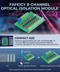 Eight Channel Optical Isolation Module For 24V To 5V Level Conversion With NPN Output PLC Signal Converter Board, diagram and size details