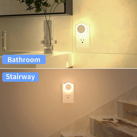 Manual LED Night Light With High Low Off Switch 20 Lumens Brightness Glare Free Warm White 3000K Indoor Night Light in bathroom and stairway