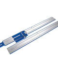 Heavy Duty Circular Saw Track With Badass Grip Track Clamps For Full Sheet Plywood Cuts Smooth As Butter Precision Guiding Rail in blue aluminum.