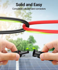Hands connecting 30Ft 10 Gauge Solar Extension Cable With Male And Female Connectors For Outdoor RVs And Off Grid Solar Systems
