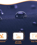 Close-up of waterproof material on Outdoor Swing Chaise Lounge Cushion and Canopy Set with water droplets.