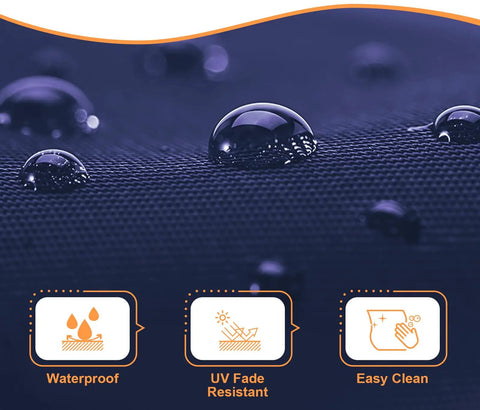 Close-up of waterproof material on Outdoor Swing Chaise Lounge Cushion and Canopy Set with water droplets.