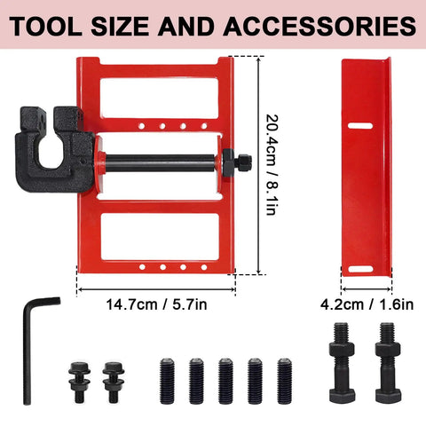 Easy Setup Heavy Duty Vertical Chainsaw Guide With Adjustable Lumber Cutting Rail and Precision Woodworking Jig for No Sweat Rip Cuts on All Your Timber Boards Built Darn Tough For Weekend Warrior Projects In Bright Red tool size and accessories