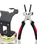 Sturdy Magnetic Mig Welding Torch Holder Stand With Strong High Carbon Steel Pliers For Cutting And Organizing Cables To Keep Your Setup Safe From Damage - magnetic base and pliers in black and silver design.