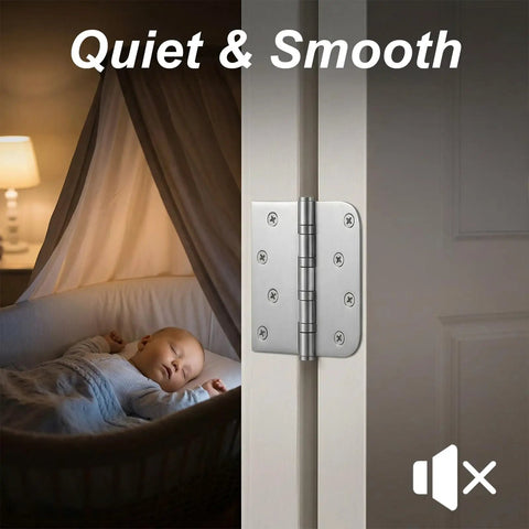 Heavy Duty Ball Bearing Door Hinges Set, 4x4 Inch Square, 304 Stainless Steel, non-removable pin, quiet operation next to sleeping baby
