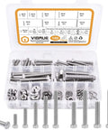 Front view of VIGRUE 190-piece bolts kit in clear case; 304 stainless steel M6/M8/M10 bolts with nuts and washers.