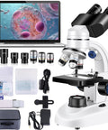Pro Grade Family Lab Microscope For Adults With USB Camera 40X To 2000X Magnification WF10x And WF25x Eyepieces Ideal For School Home Science Projects And Lab Work on white bench