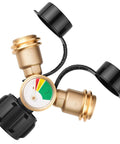 Propane Splitter 2 Way With Gauge And Shut Off Valve For Camping Stoves Heaters Grills And More Y Splitter Adapter brass with gauge.