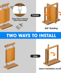 Rock Solid Heavy Duty Hidden Pivot Door Hinge Featuring Dead Smooth 360 Degree Ball Bearing Rotation For Secret Pantry Closet Doors diagram showing two installation methods.