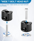 Kayak Track Mount Hardware Kit With Convertible Knobs showing 1/2" wide T-bolt head nut and assembly components.