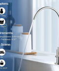 Top Tier Stainless Steel Reverse Osmosis Faucet With High Arc Swivel Spout And Single Handle For Kitchen Sink Bar Or Rv Drinking Water Filter Setup Sweet Smooth Flow with size adapters displayed.