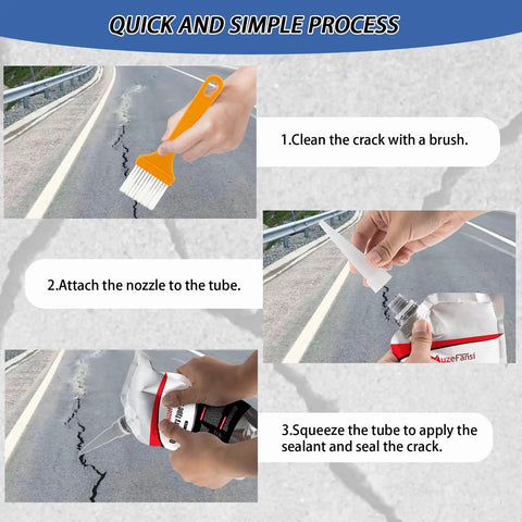 Step-by-step use of No Fuss Self Leveling Asphalt Crack Filler And Driveway Repair Sealant for smooth application.