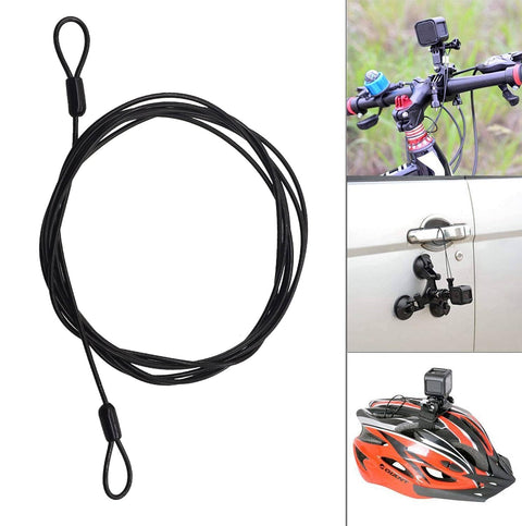 Outdoor Travel Security Cable Lock 3mm Braided Steel Wire Rope With Double Loop 3.3ft Length shown securing bike, car, helmet