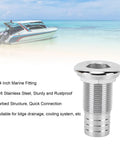316 Stainless Steel Boat Thru Hull Fitting Hose Barb Connector For Marine Inlet And Outlet Ideal For Yachts And Boats Bilge Drain And Cooling System Three Quarters Inch Half Thread Outlet No Gasket against a boat on water background