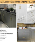 30 Pack Gold Cabinet Handles With 3 Inch Hole Centers Brushed Brass Finish Stainless Steel Dresser Drawer Pulls