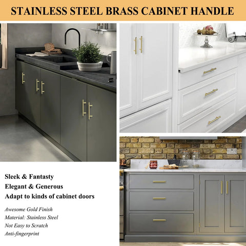 30 Pack Gold Cabinet Handles With 3 Inch Hole Centers Brushed Brass Finish Stainless Steel Dresser Drawer Pulls