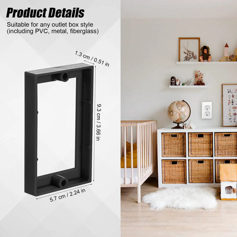 4 Pack 1/2 Inch Single Gang Outlet Box Extender For Electrical Boxes And Switches, Receptacle Extender And Outlet Extension, Slim Black Wall Saver That Keeps Outlets Flush And Neat, Gap Free installed in living room