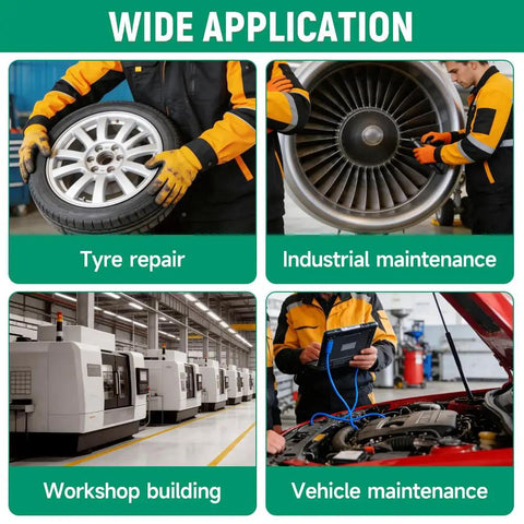 Wide application of 1 Inch Air Impact Wrench Kit Pumping Out 2211 Ft Lbs Beast Mode Torque for tyre repair, industrial maintenance, workshop, vehicle.