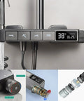 CUTPOIY Thermostatic Shower System, Digital Display Shower Faucet Set showing temperature control and valve components.
