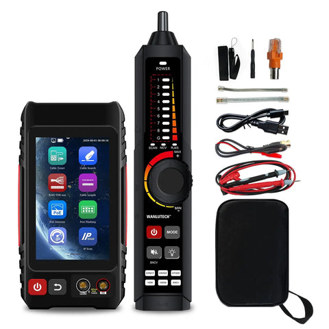 Rechargeable Network Cable Tester With Tone Generator And Probe All In One 4 Inch IPS Touchscreen Built In DMM Optical Power Meter VFL PoE Test And Continuity Checker LT 600M with accessories