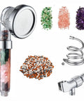 Chakra Showerhead Kit With Replacement Beads, Natural Therapeutic Crystals, Shower Arm Diverter, And 1.5m Hose For Spa Like Luxurious Shower Experience