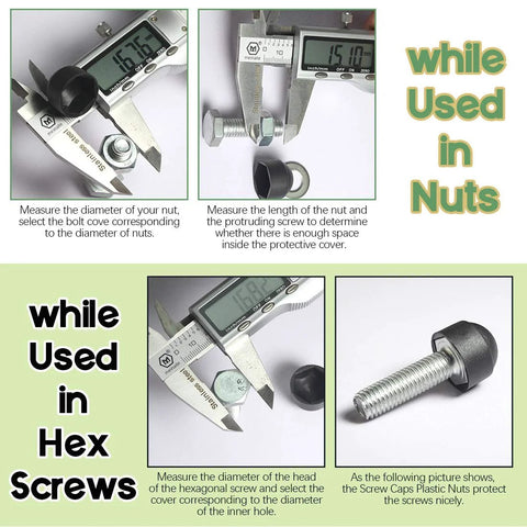 Illustration showing measurements for using 161 Pcs Bolt Covers Kit For Hex Head Bolts M4 M5 M6 M8 M10 M12.