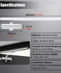 Specifications for Non Handed Concealed Auto Door Closer with self closing hydraulic hinge, aluminum construction, 465mm length