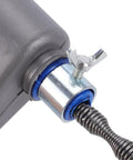 Close-up of Heavy Duty 33 Foot Manual Drain Snake featuring flexible spring steel wire, metal connector and ABS case.