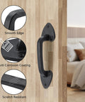 Heavy Duty Steel Barn Door Handles With Real Deal Rustic Matte Black Finish Built Tough As Nails on wood surface with smooth edge.