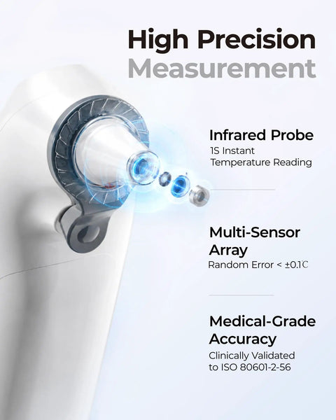 Infrared Ear Thermometer For Adults And Kids With Quick 1 Second Readings Backlit Display And 3 Color Fever Alarm Includes Storage Case For Safe Accurate Home Temperature Checks, close-up infrared probe