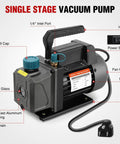 Heavy Duty 3.5 CfM 1/4 HP 110V Single Stage HVAC AC Vacuum Pump Kit With Premium All Copper Motor showing oil fill cap and 1/4 inlet port.