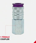 High Flow Pro V Style Purple Coupler from Quarter Inch NPT Three Piece Set, featuring scratch resistant steel construction.