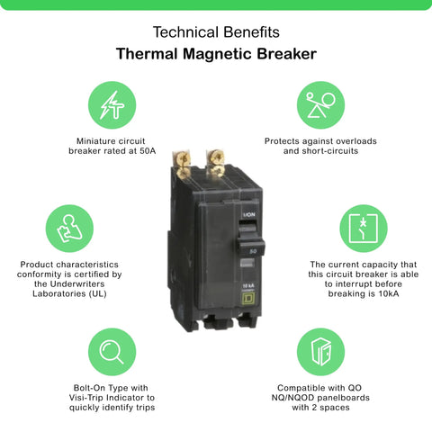 Beefy Bolt On QOB250CP Circuit Breaker With VisiTrip Indicator, overload protection, compatible with NQ and NQOD panelboards